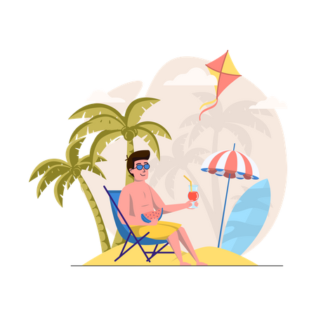 Man relaxing on beach  Illustration