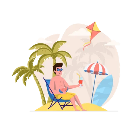 Man relaxing on beach  Illustration