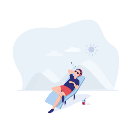 Man relaxing on beach side  Illustration