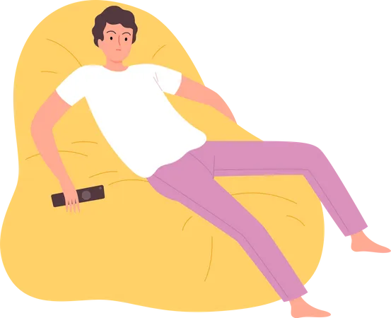 Man relaxing on beanbag Illustration