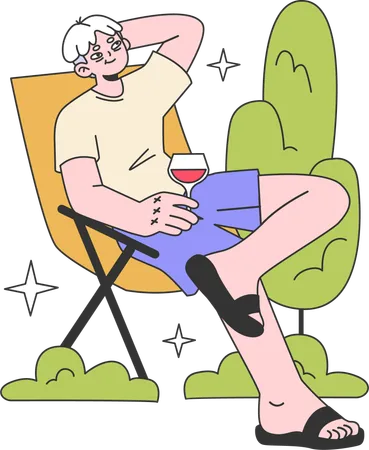 Man relaxing on chair  イラスト