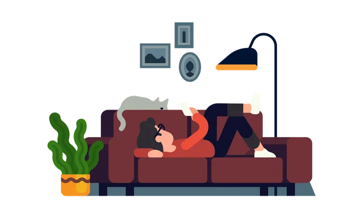 Man relaxing on couch with his phone Illustration