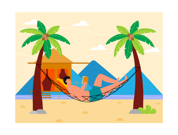 Man relaxing on hammock Illustration