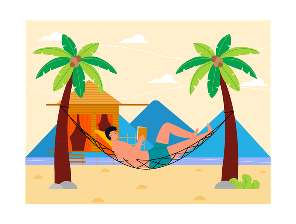 Man relaxing on hammock  Illustration