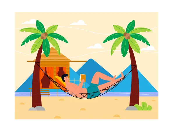 Man relaxing on hammock  Illustration