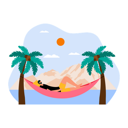 Man relaxing on hammock  Illustration