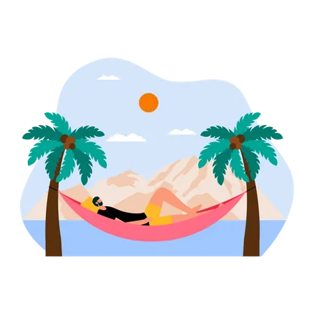 Man relaxing on hammock  Illustration