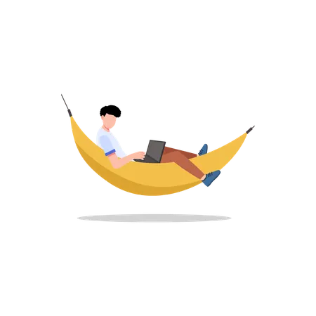 Man Relaxing on hanging swing  Illustration