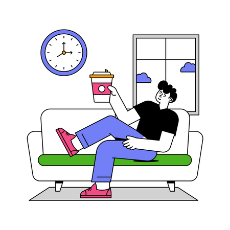 Man relaxing on sofa drinking coffee  Illustration
