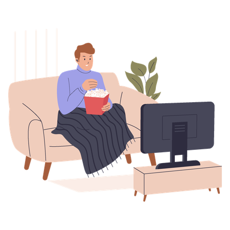 Man relaxing watching a movie on the sofa  Illustration