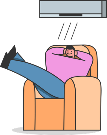 Man relaxing while sitting under AC Illustration