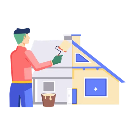 Man renovating his house during festival season  Illustration