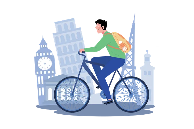 Man renting a bike to explore the city  Illustration