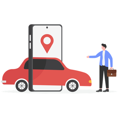 Man Renting Car Using Mobile App on Laptop  Illustration