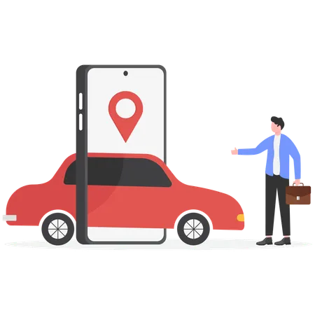 Man Renting Car Using Mobile App on Laptop  Illustration