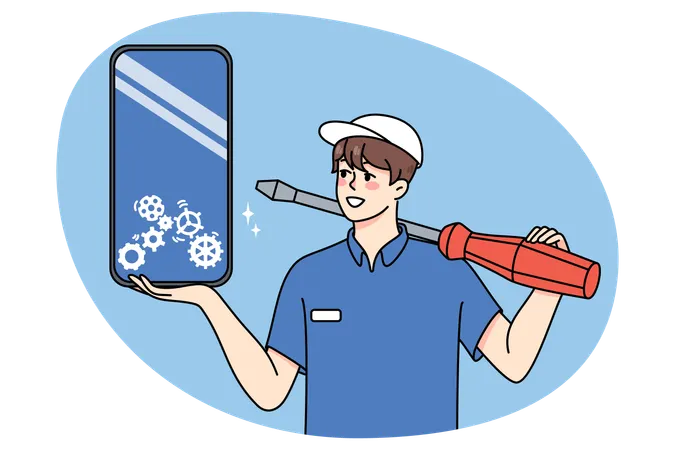 Man repair cellphone in mobile center  Illustration