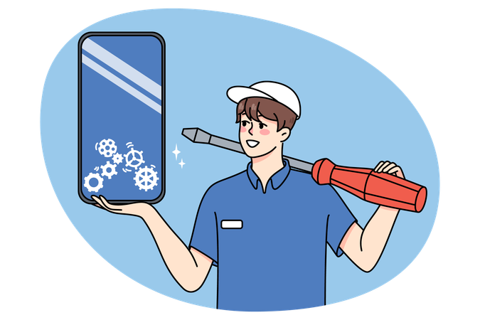Man repair cellphone in mobile center  Illustration