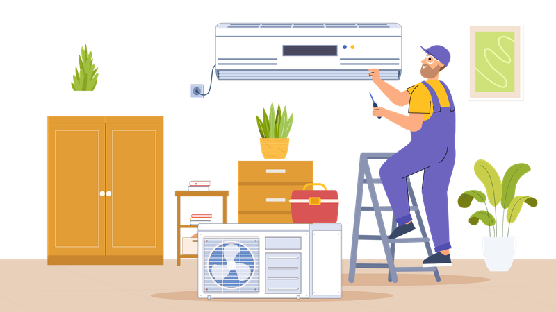 Man repairing Air conditioner  Illustration