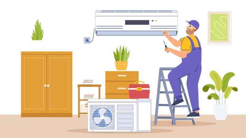 Man repairing Air conditioner  Illustration