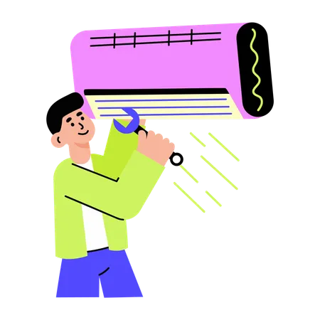 Man repairing air conditioner  Illustration