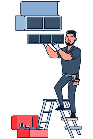 Man repairing air vent  Illustration