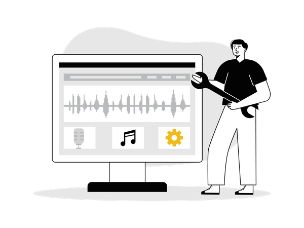 Man repairing audio podcast  Illustration