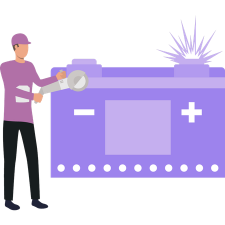 Man repairing battery  Illustration