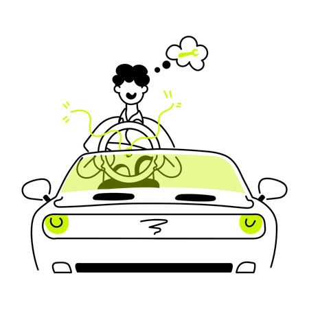 Man repairing Broken Car  Illustration