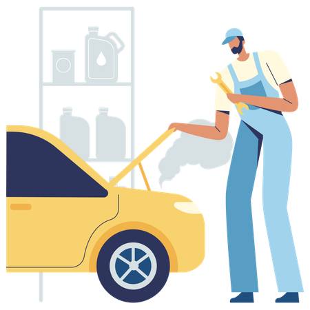 Man repairing broken engine  Illustration