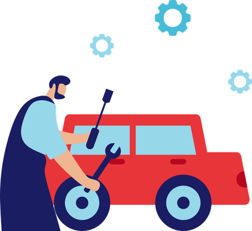 Man repairing car  Illustration