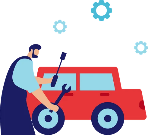 Man repairing car  Illustration