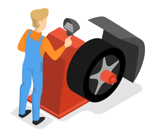 Man repairing car tire  Illustration