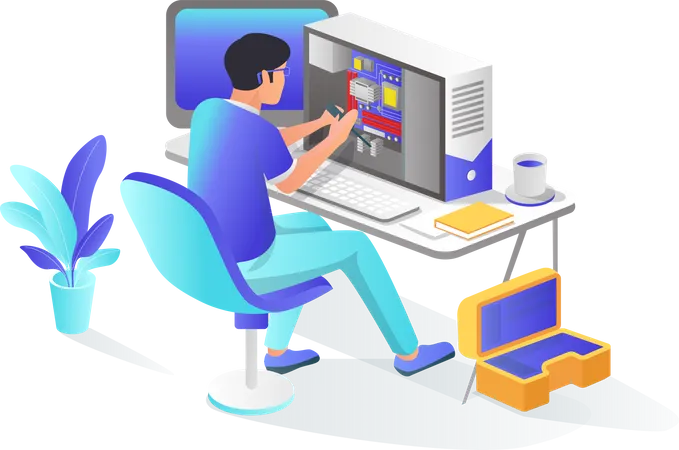 Man repairing computer  Illustration