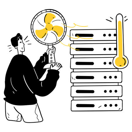 Man Repairing Data Center Cooling System  Illustration