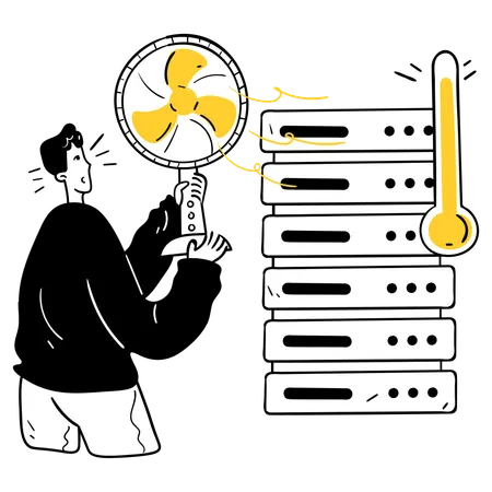 Man Repairing Data Center Cooling System  Illustration