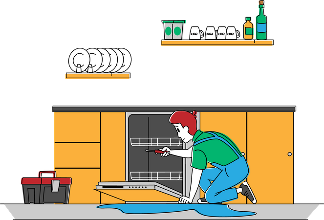 Man Repairing Dishwasher Racks  Illustration