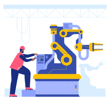 Man repairing industrial machine  Illustration