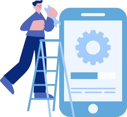 Man repairing mobile hardware  Illustration