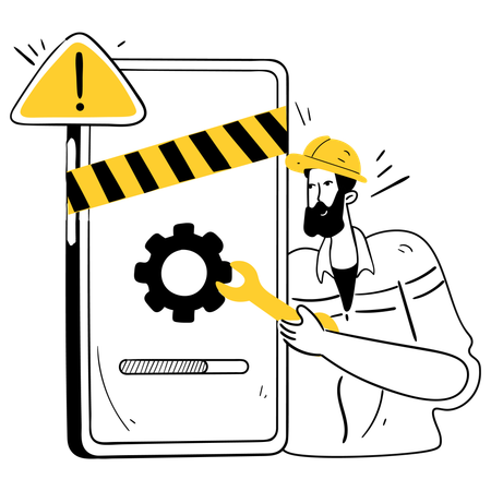 Man repairing mobile while mobile Under Maintenance  Illustration