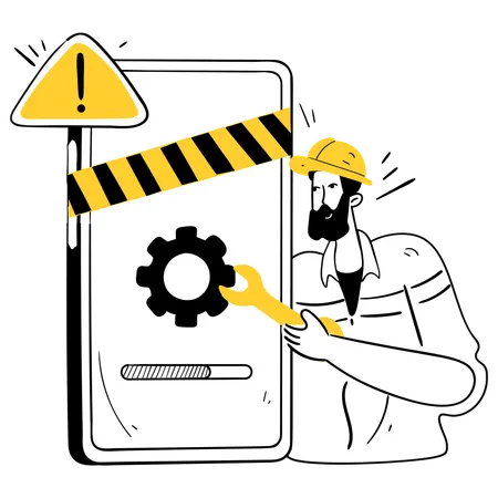 Man repairing mobile while mobile Under Maintenance  Illustration