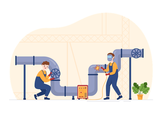 Man repairing pipeline  Illustration