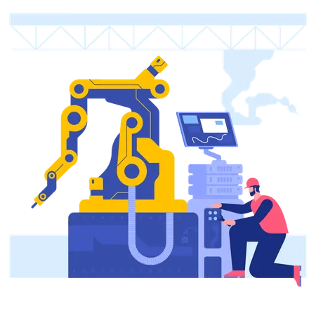 Man repairing robotic hand  Illustration