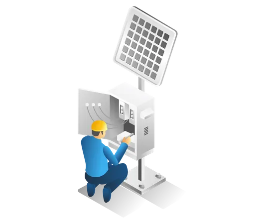 Man repairing solar electric energy panel Illustration