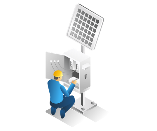 Man repairing solar electric energy panel  Illustration