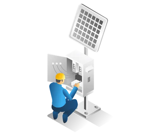 Man repairing solar electric energy panel  Illustration