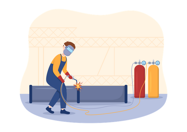 Man repairing steel using welding torch  Illustration