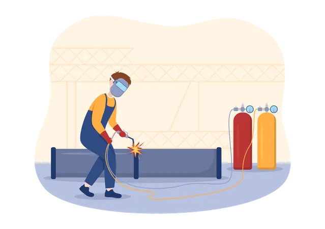 Man repairing steel using welding torch  Illustration