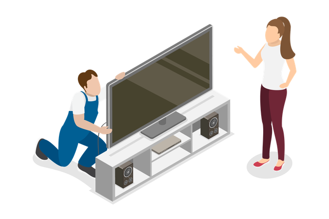 Man Repairing Television  Illustration