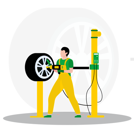 Man repairing tire  Illustration