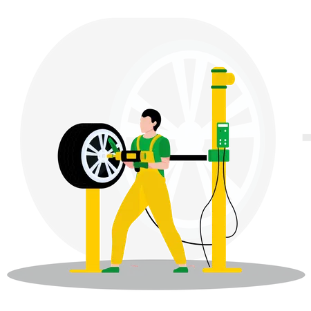 Man repairing tire  Illustration